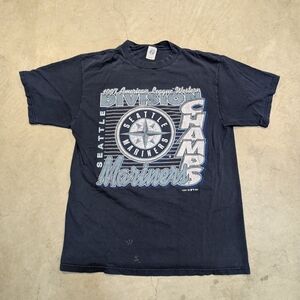 VTG 90s LOGO 7 Seattle Mariners Navy Graphic Tee 1997 Division Champions